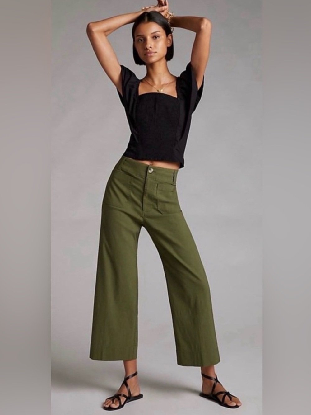 Maeve Anthropologie The Colette Pants Green Linen Blend Wide Leg High Rise